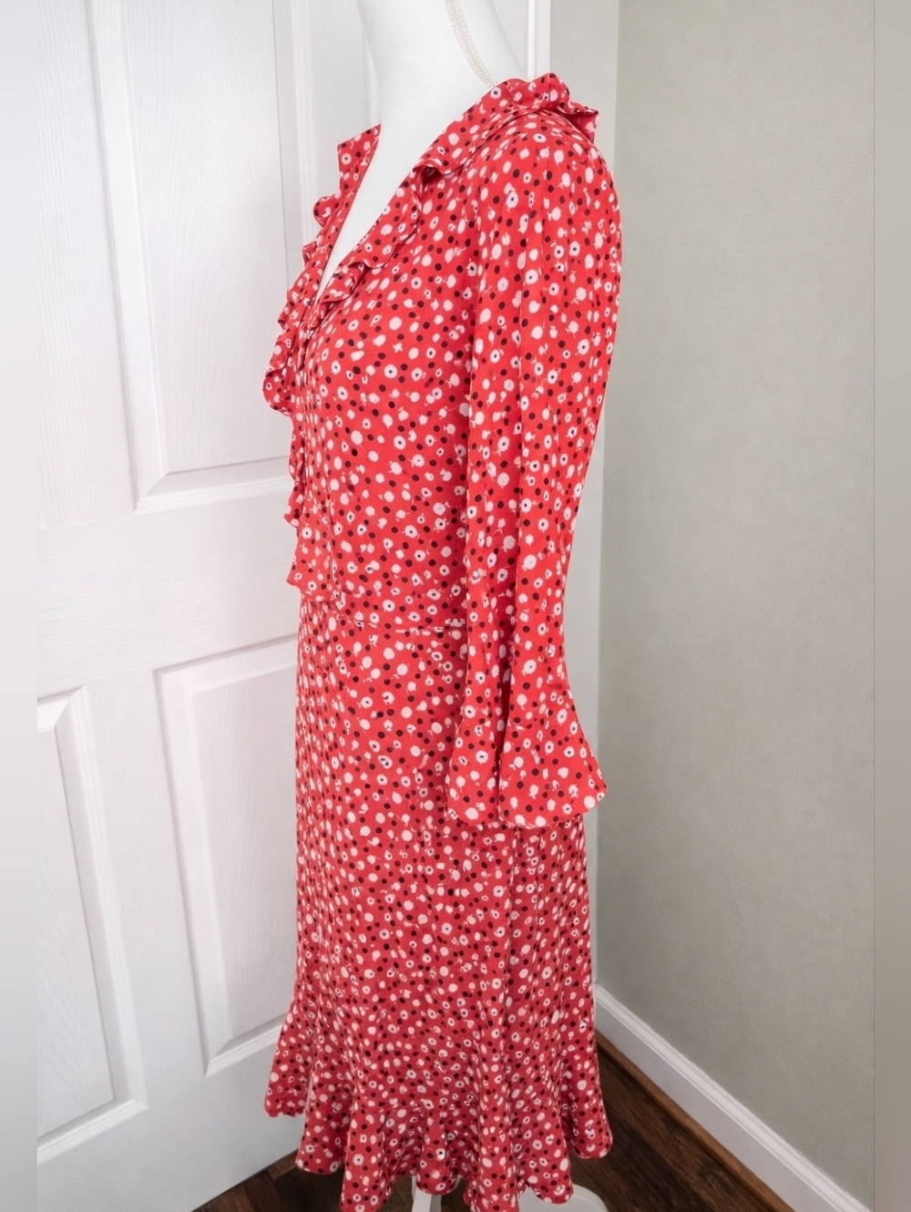 Boden Michaela Jersey Ruffle 3/4 Sleeve Dress in Rosehip Daisy Ditsy US Size 8 - Picture 5 of 13